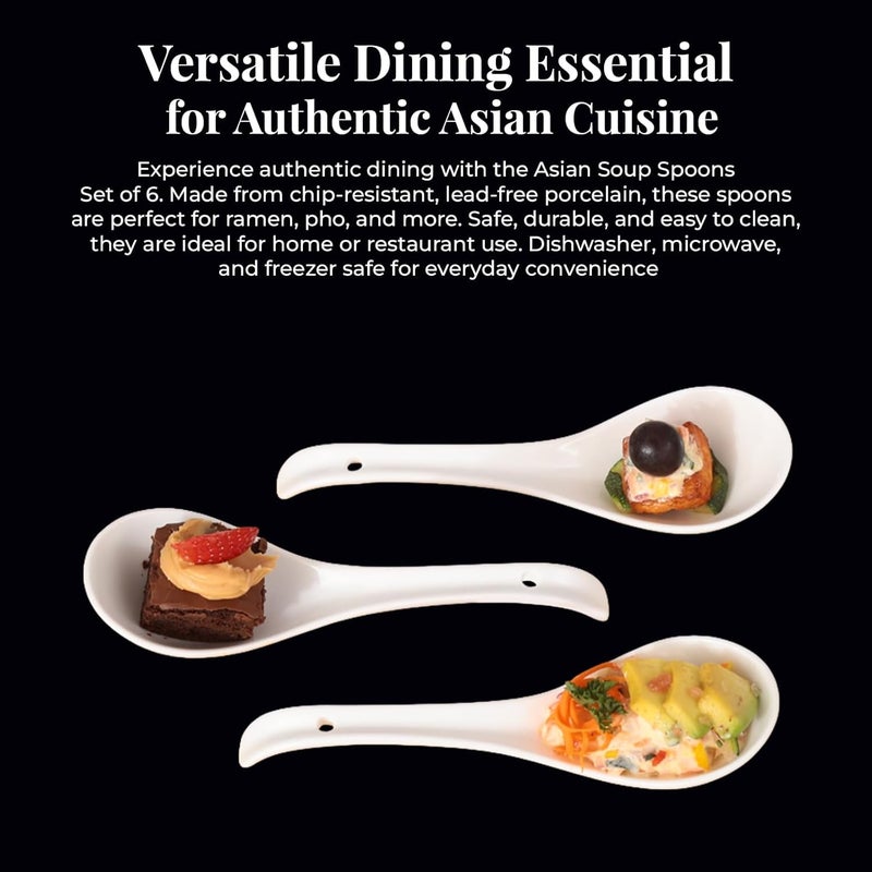 Furmaware asian soup spoons 6 pieces, deep oval hook design ultra-fine porcelain Japanese Spoon for Ramen Pho, cereal, Wonton Dumpling Miso, Noodles and curry dishes. - Image 5